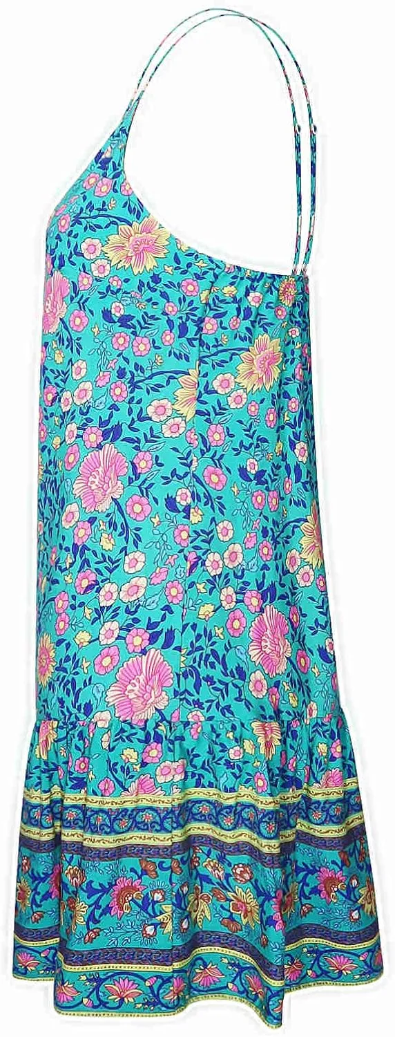 Watoriwa Women's Bohemian Print Dress - V-Neck,Loose Sleeveless, Spaghetti Strap Sundress & Coverup for Summer 2025
