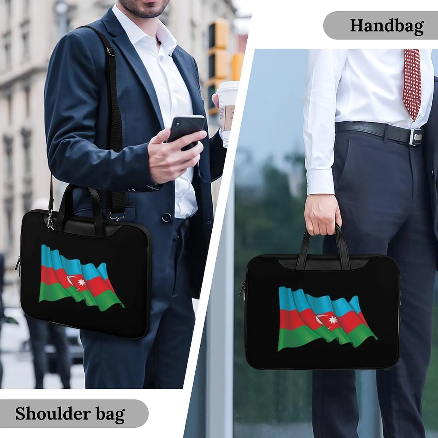 Waving Flag Azerbaijan Leather Bag Laptop Case Slim Water Resistant Computer Bags with Handle Briefcase for Work