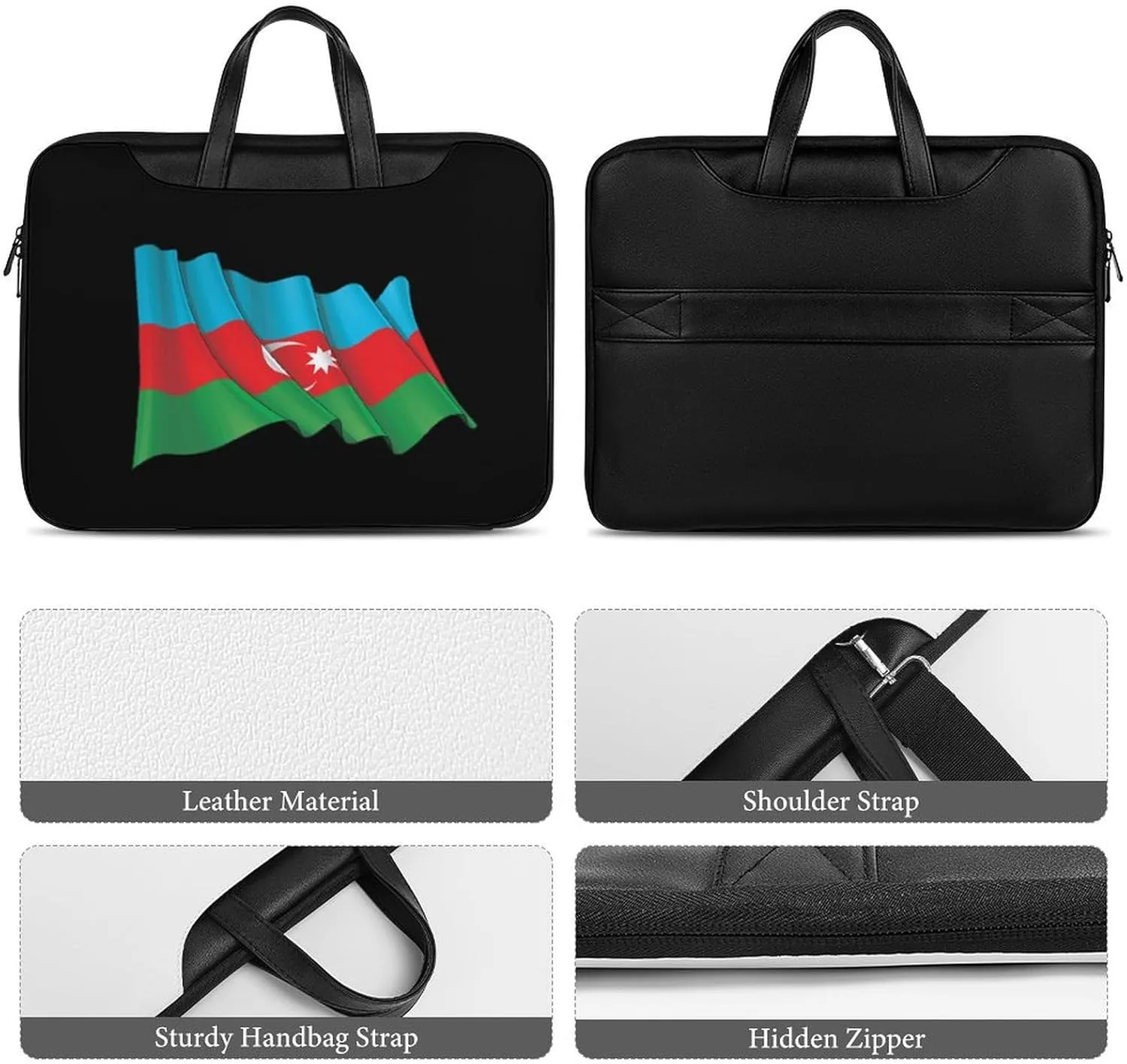 Waving Flag Azerbaijan Leather Bag Laptop Case Slim Water Resistant Computer Bags with Handle Briefcase for Work