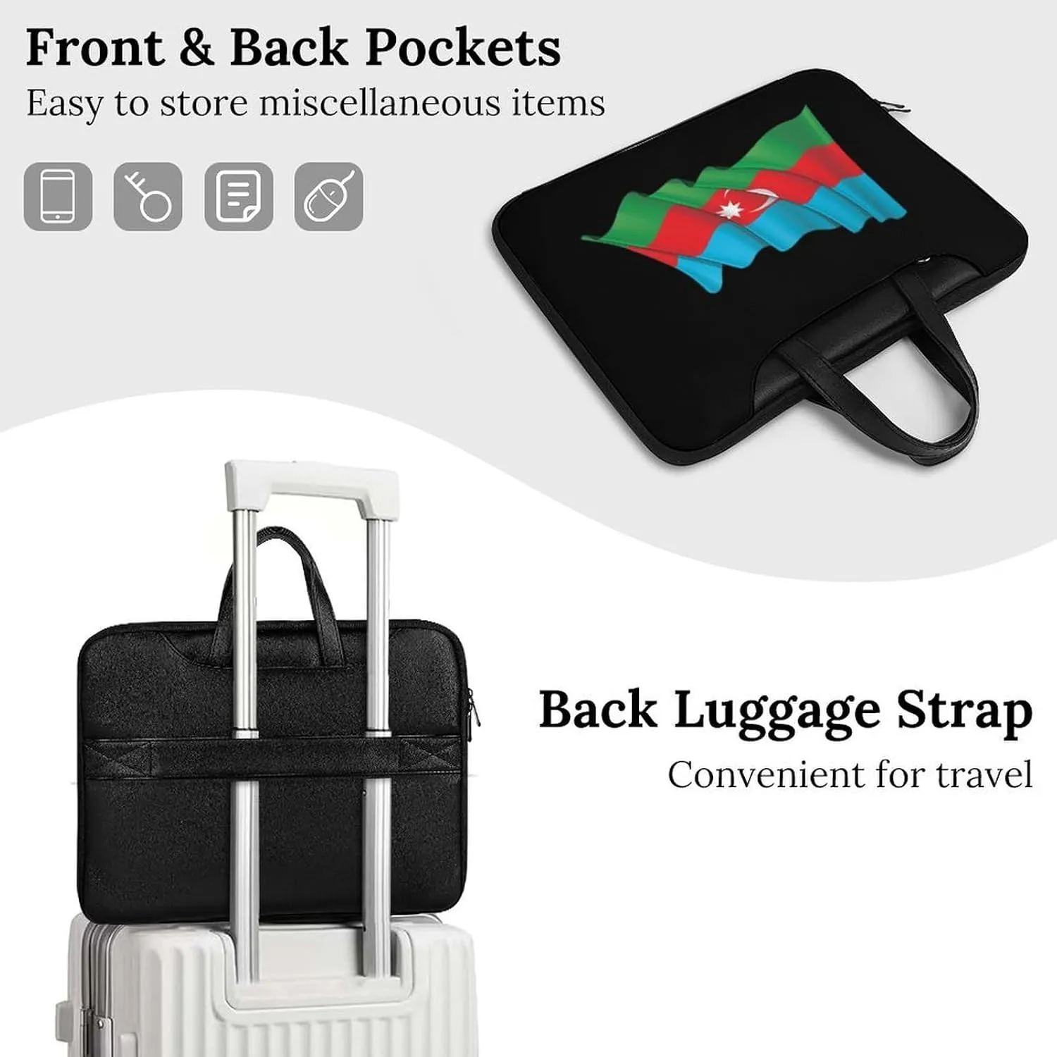 Waving Flag Azerbaijan Leather Bag Laptop Case Slim Water Resistant Computer Bags with Handle Briefcase for Work