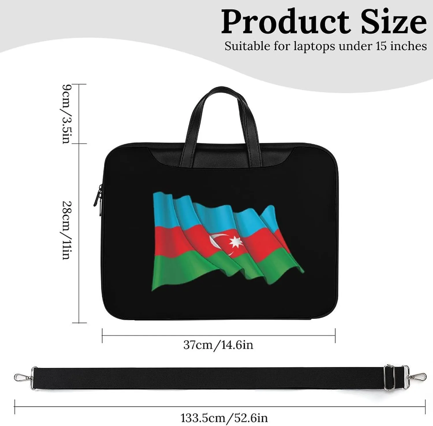 Waving Flag Azerbaijan Leather Bag Laptop Case Slim Water Resistant Computer Bags with Handle Briefcase for Work