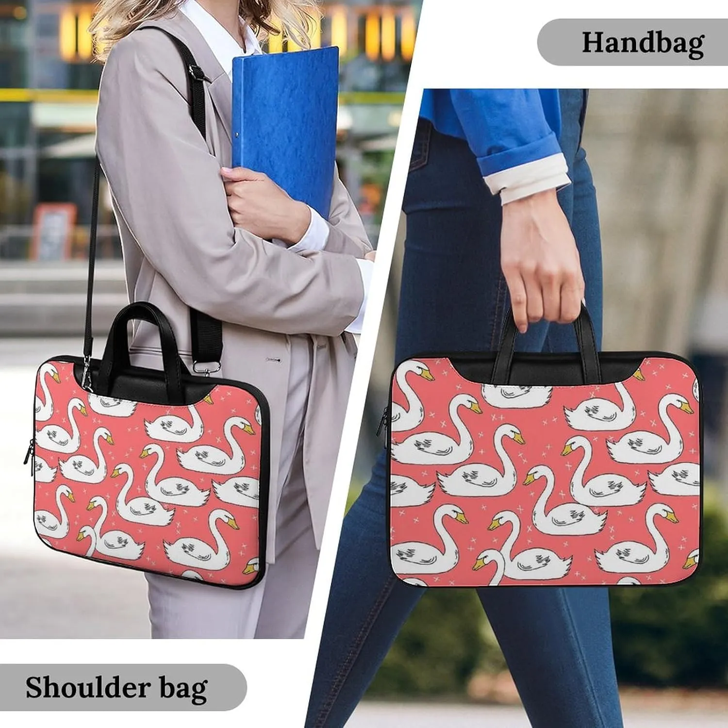 White Swans Leather Bag Laptop Case Slim Water Resistant Computer Bags with Handle Briefcase for Work
