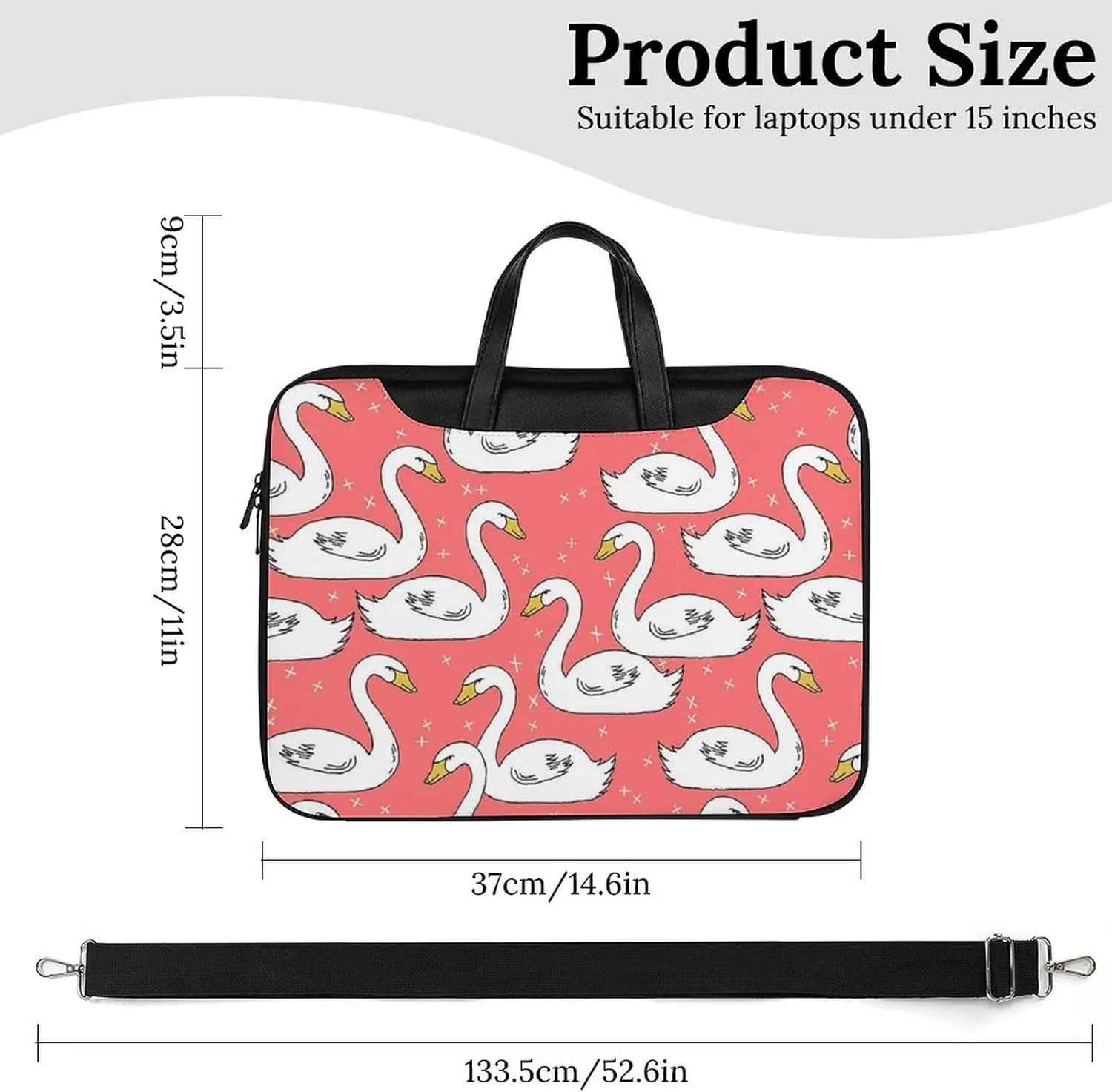 White Swans Leather Bag Laptop Case Slim Water Resistant Computer Bags with Handle Briefcase for Work
