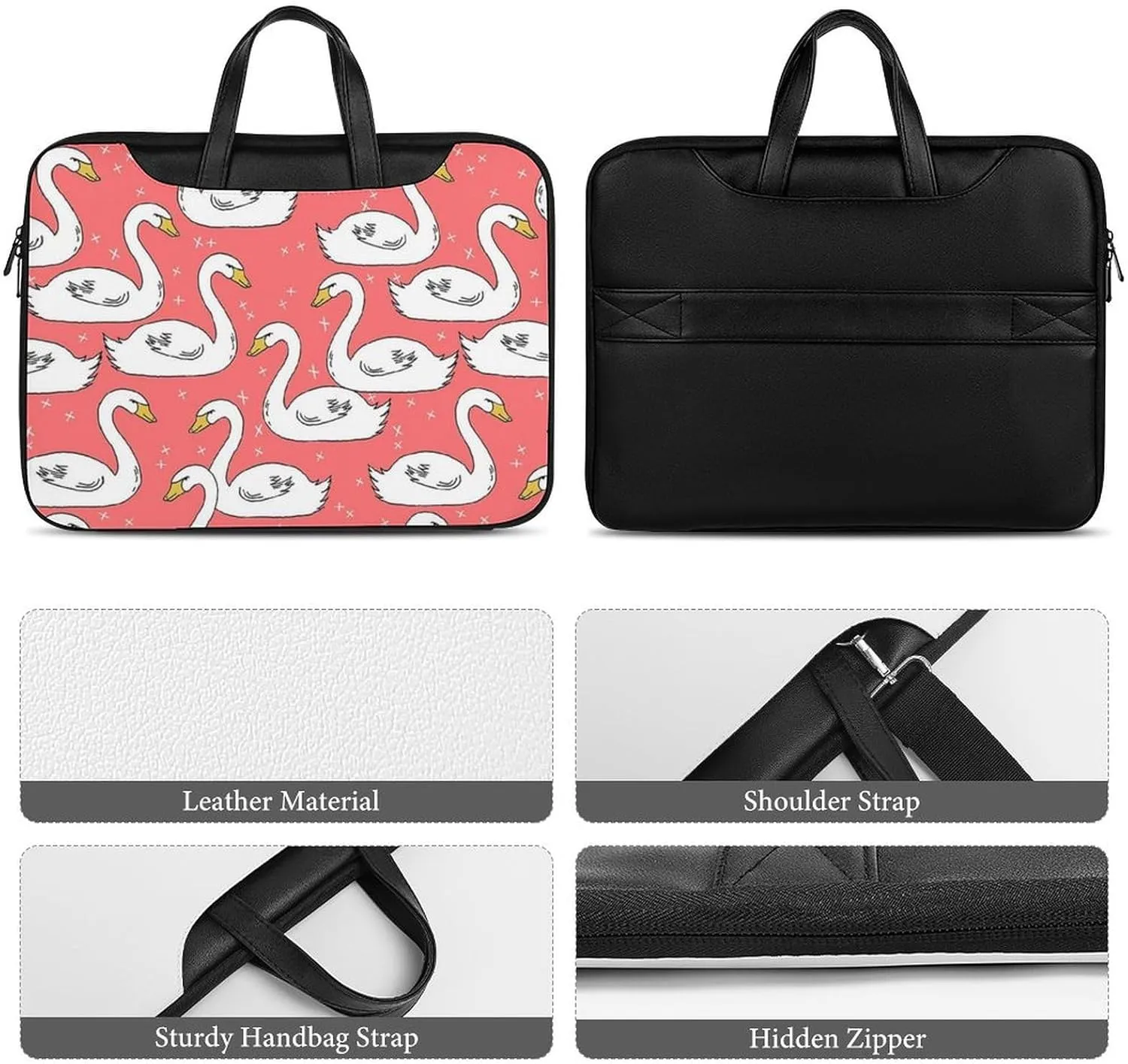 White Swans Leather Bag Laptop Case Slim Water Resistant Computer Bags with Handle Briefcase for Work