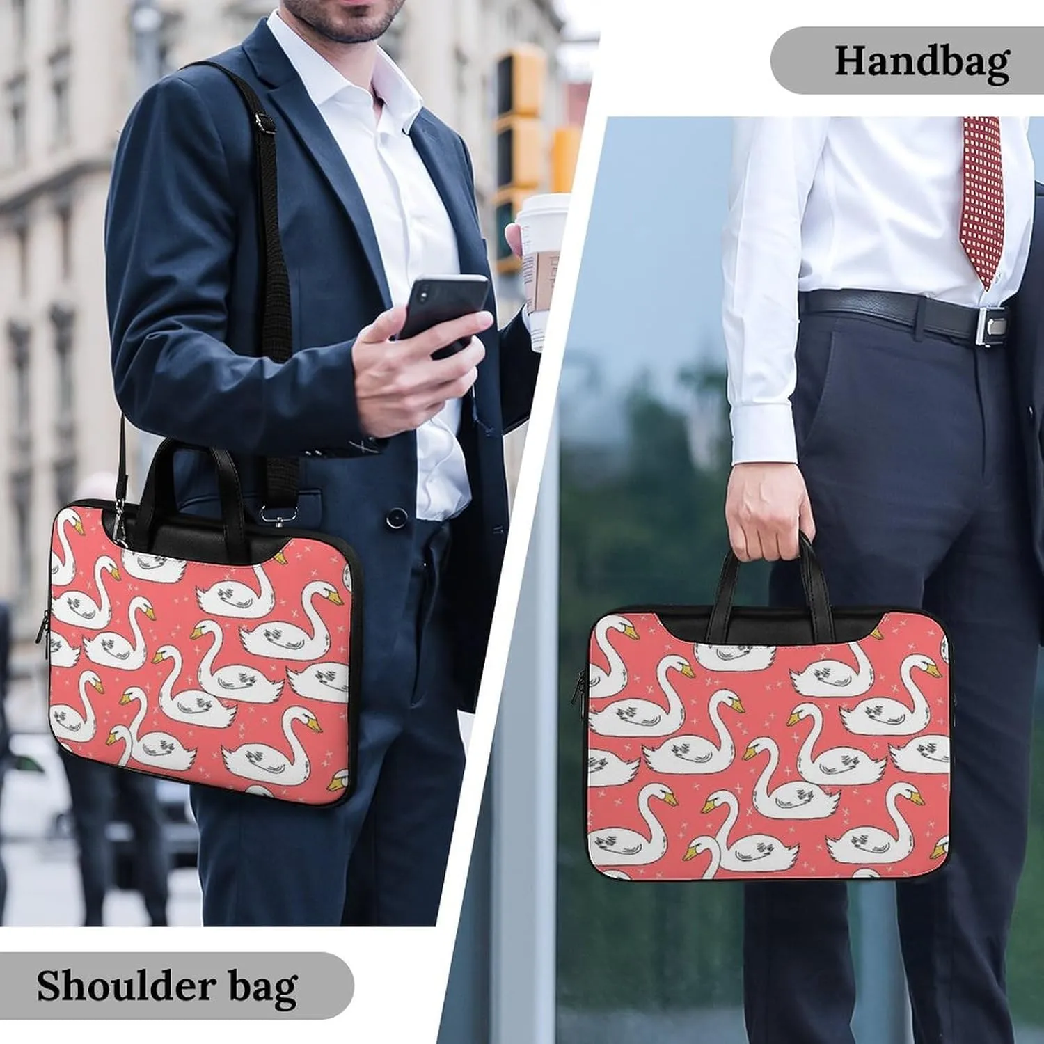 White Swans Leather Bag Laptop Case Slim Water Resistant Computer Bags with Handle Briefcase for Work