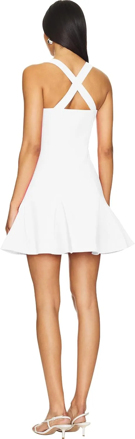 Women Backless Crisscross Back Short Dress Sleeveless Ruffle A Line Flowy Mini Dresses