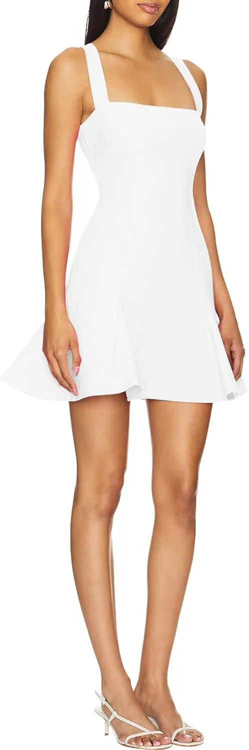 Women Backless Crisscross Back Short Dress Sleeveless Ruffle A Line Flowy Mini Dresses