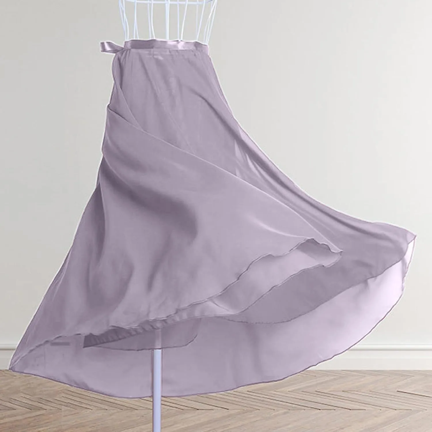 Women Ballet Maxi Skirts High Waist Irregular Hem Long Skirt Flowy Dance Skirts Solid Ankle Length Wrap Skirt