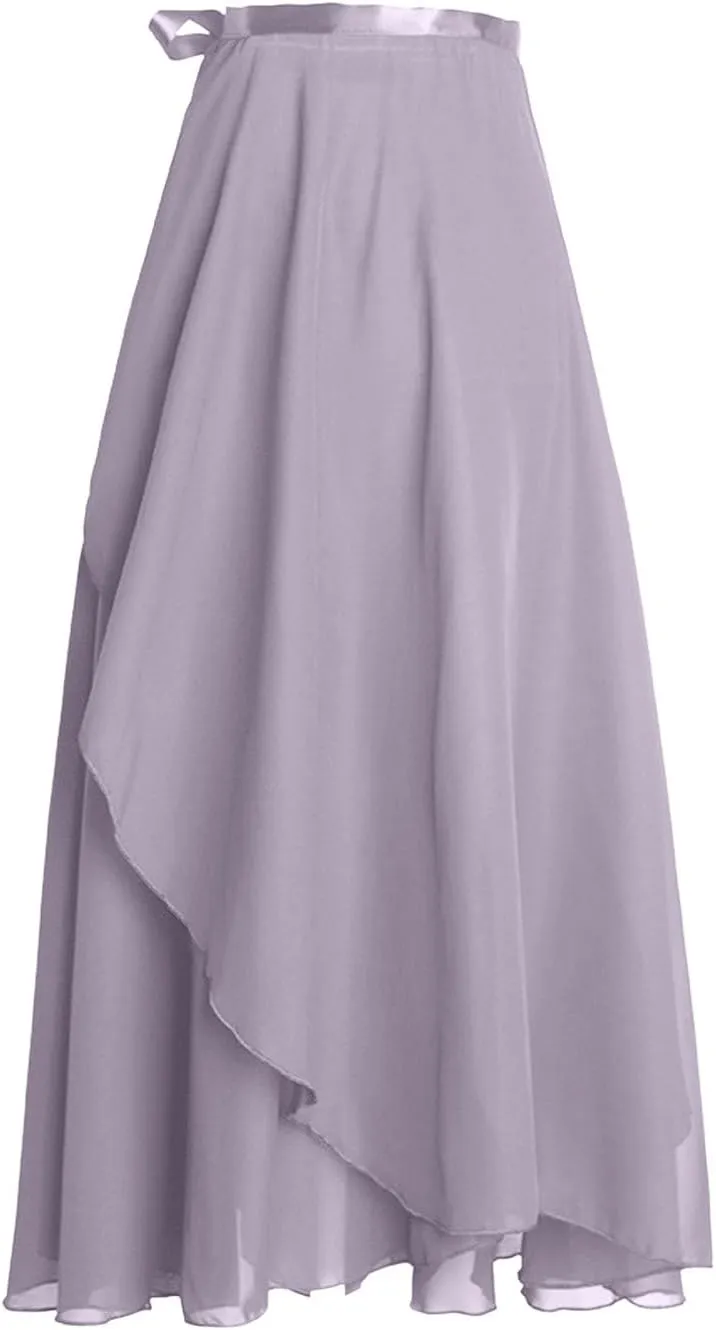 Women Ballet Maxi Skirts High Waist Irregular Hem Long Skirt Flowy Dance Skirts Solid Ankle Length Wrap Skirt
