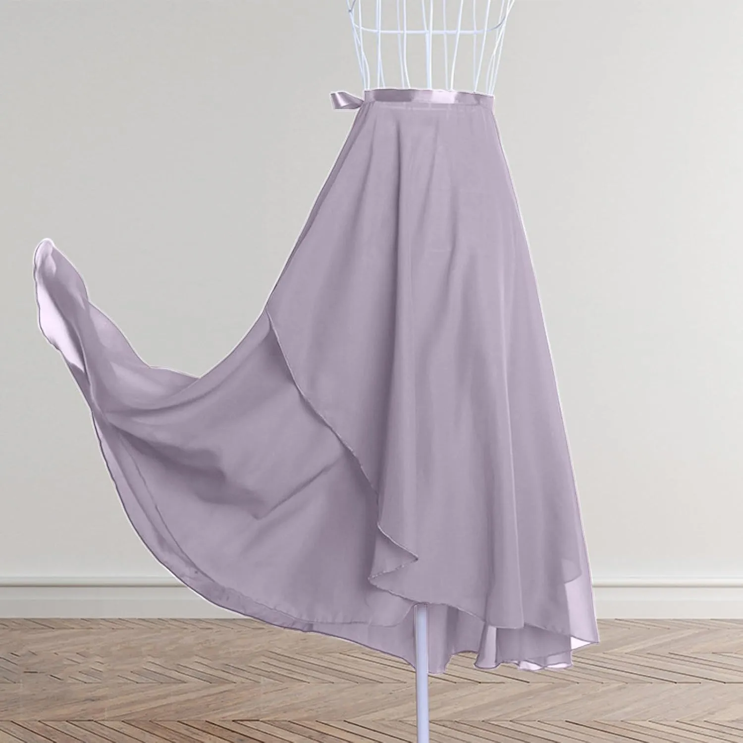 Women Ballet Maxi Skirts High Waist Irregular Hem Long Skirt Flowy Dance Skirts Solid Ankle Length Wrap Skirt