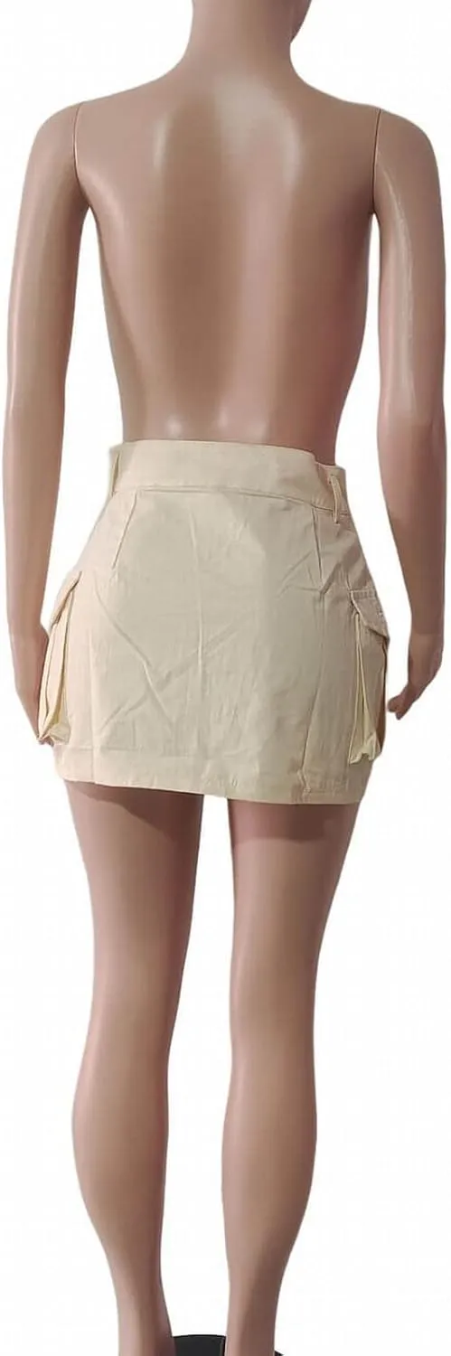 Women Cargo Midi Denim Skirt High Waisted Skirts Jean Skirt with Pockets Beach A Line Dress for Women's Novelty