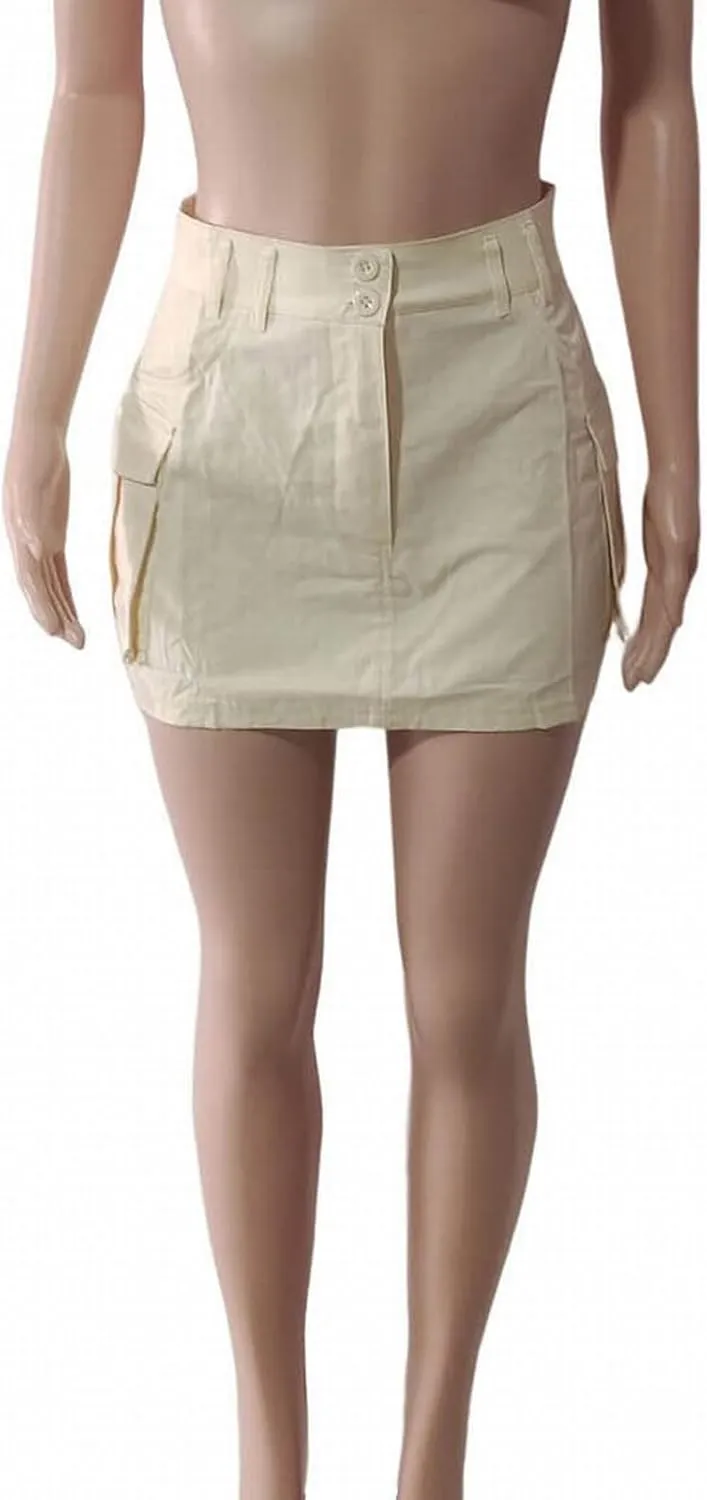 Women Cargo Midi Denim Skirt High Waisted Skirts Jean Skirt with Pockets Beach A Line Dress for Women's Novelty