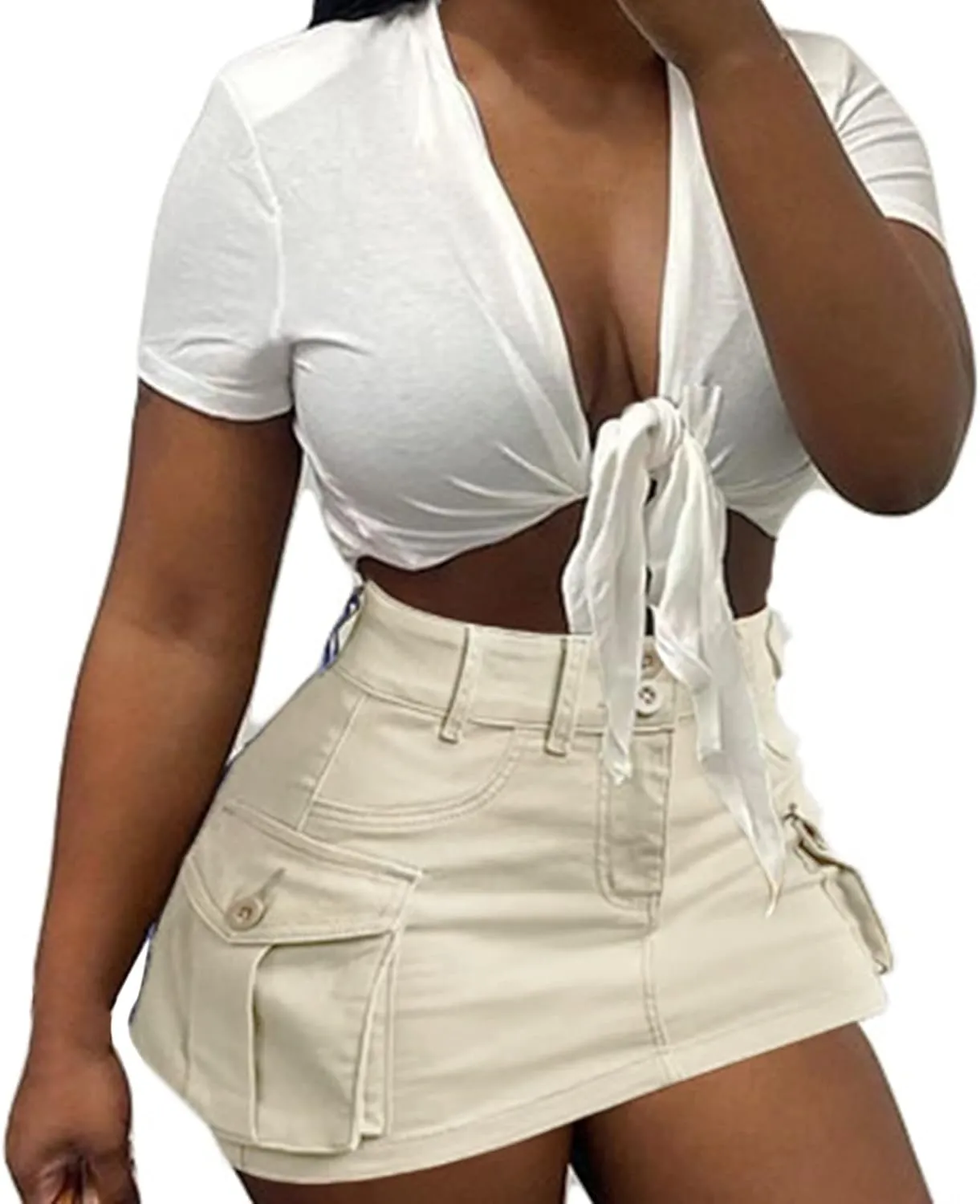 Women Cargo Midi Denim Skirt High Waisted Skirts Jean Skirt with Pockets Beach A Line Dress for Women's Novelty
