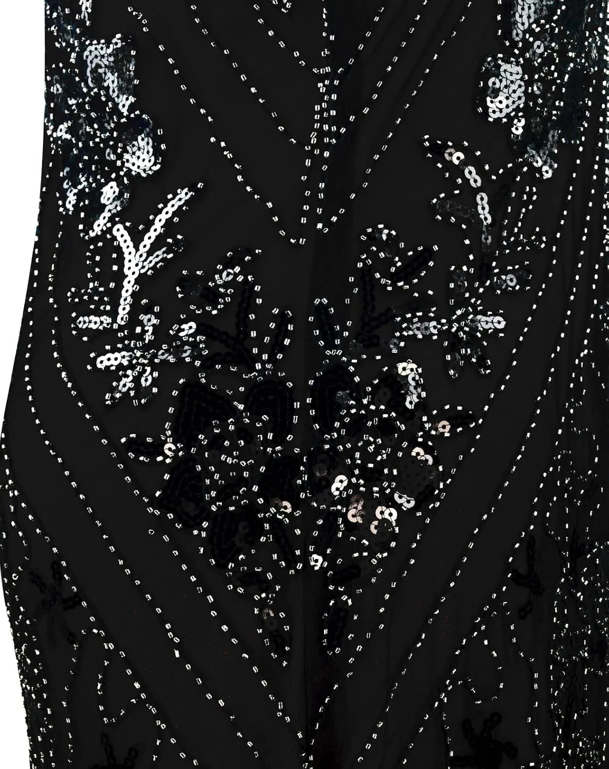 Women Evening Dress 1920s Floral Sequin Mermaid Hem Maxi Long Formal Ball Gown with 20s Accessories Set