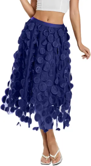 Women Fairy Tulle Midi Skirt High Waist Pleated Mesh Skirt Wedding Party Club Beach Long Tulle Tutu Skirts