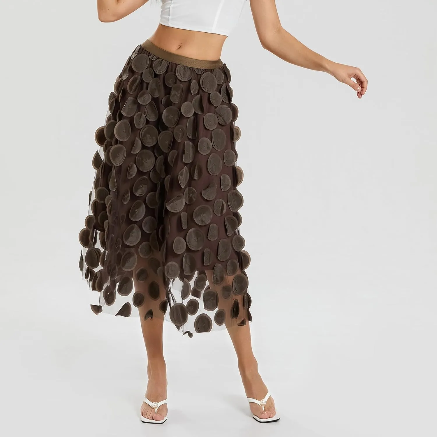 Women Fairy Tulle Midi Skirt High Waist Pleated Mesh Skirt Wedding Party Club Beach Long Tulle Tutu Skirts