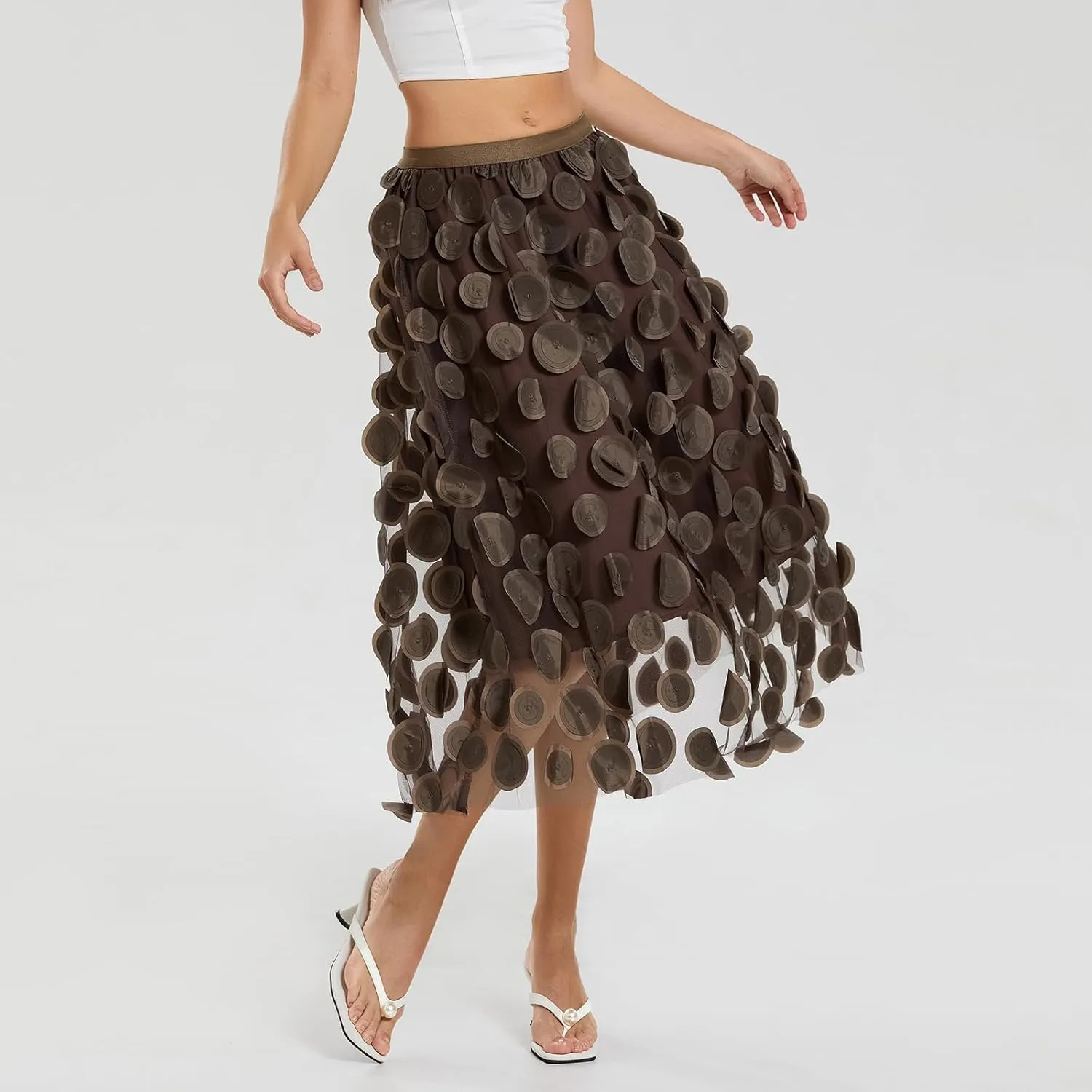 Women Fairy Tulle Midi Skirt High Waist Pleated Mesh Skirt Wedding Party Club Beach Long Tulle Tutu Skirts