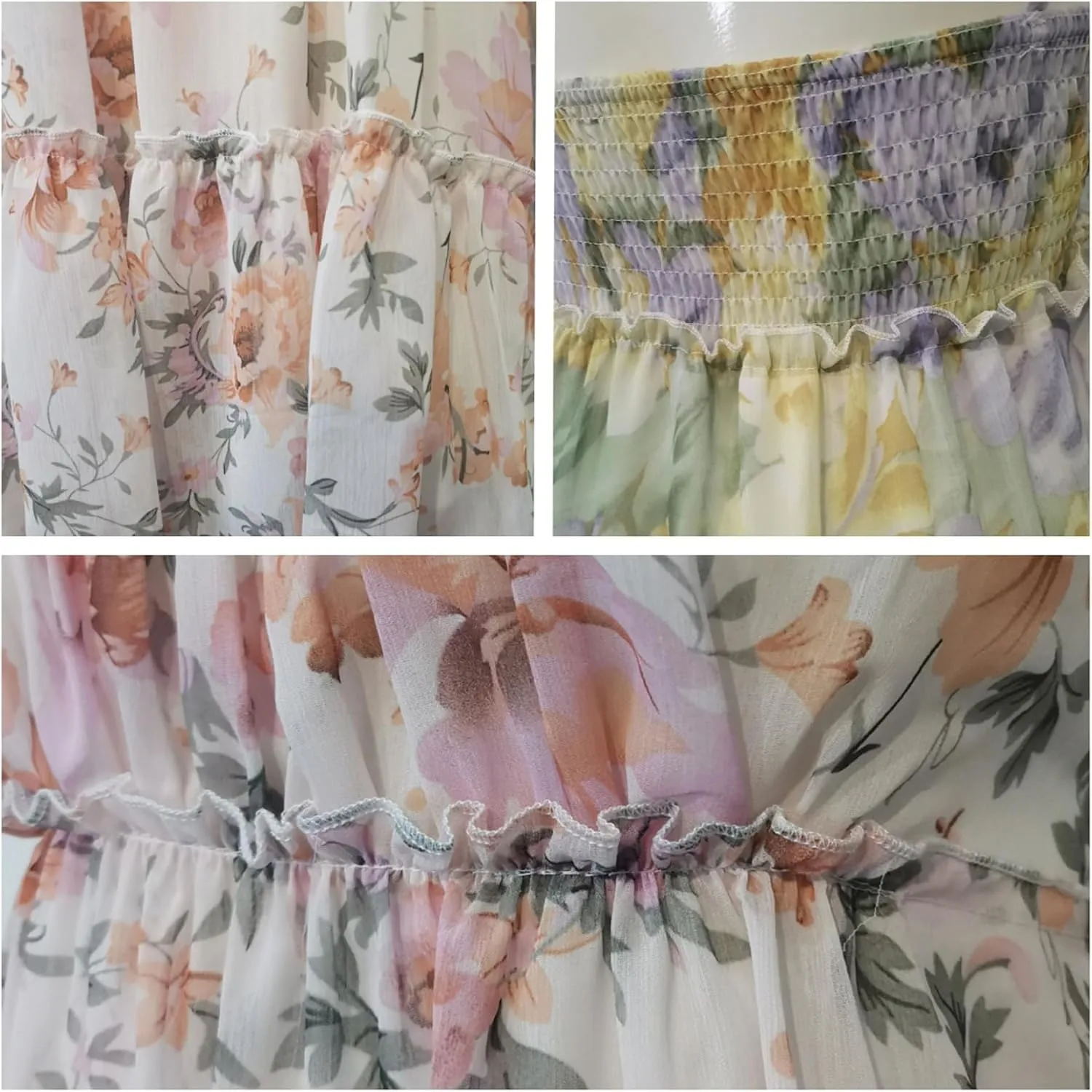 Women Floral Mini Dress Spaghetti Strap Ruffle Tiered Dress, Sleeveless Short Flowy Beach Sundress