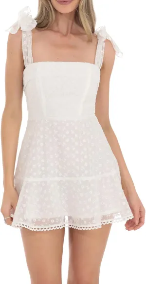Women Flowy Short Graduation Dress Cute Floral Print Backless Tie Shoulder Summer Mini Dress Party Sundress