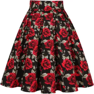 Women Gothic Floral Printed Pleated Skirt Summer High Waist Korean Harajuku Japanese Pinup Retro Vintage Midi Skirts