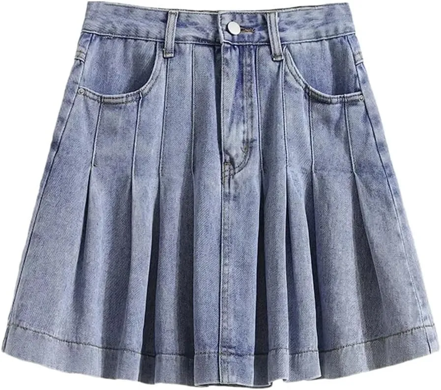 Women Plus Size Short Denim Skirt High-Waisted Plus Size Umbrella Cake Mid-Skirt Water-Washable