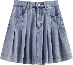 Women Plus Size Short Denim Skirt High-Waisted Plus Size Umbrella Cake Mid-Skirt Water-Washable