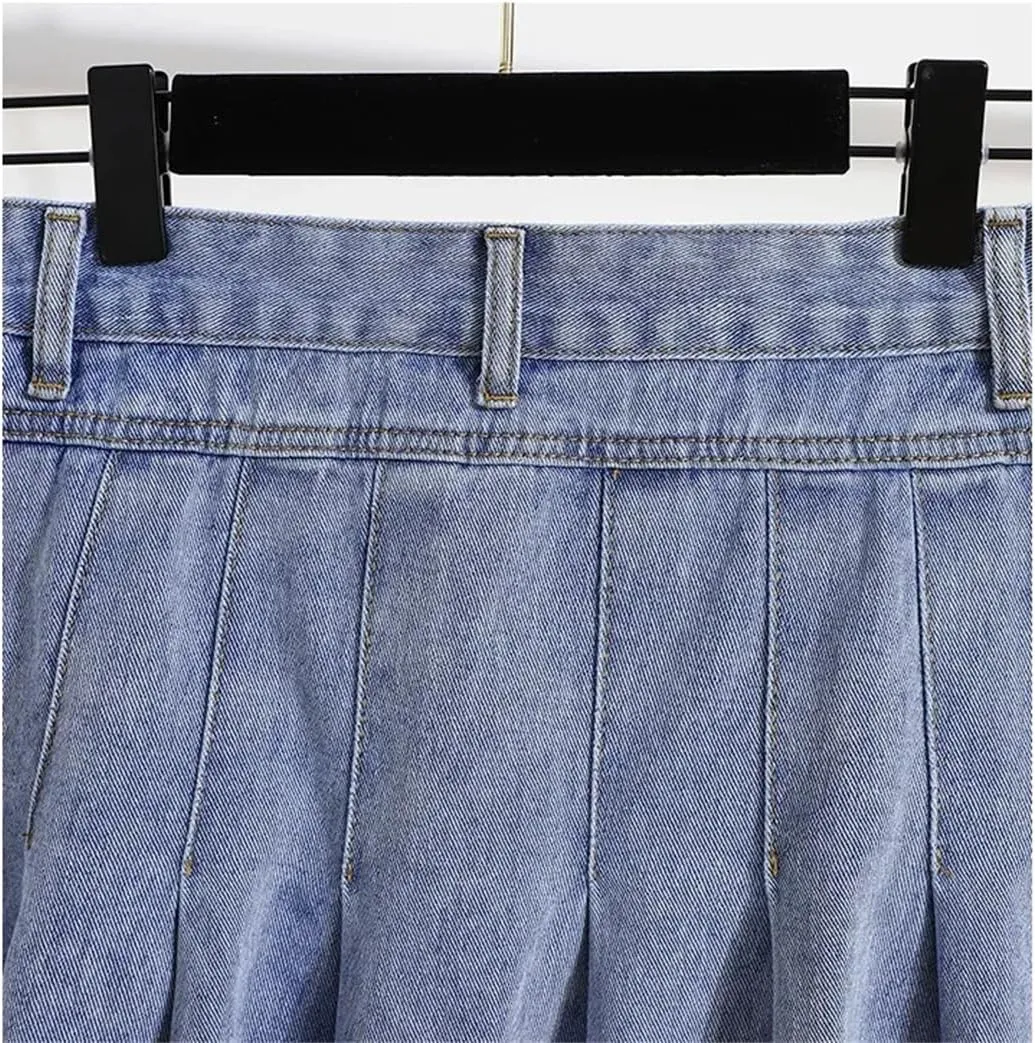 Women Plus Size Short Denim Skirt High-Waisted Plus Size Umbrella Cake Mid-Skirt Water-Washable