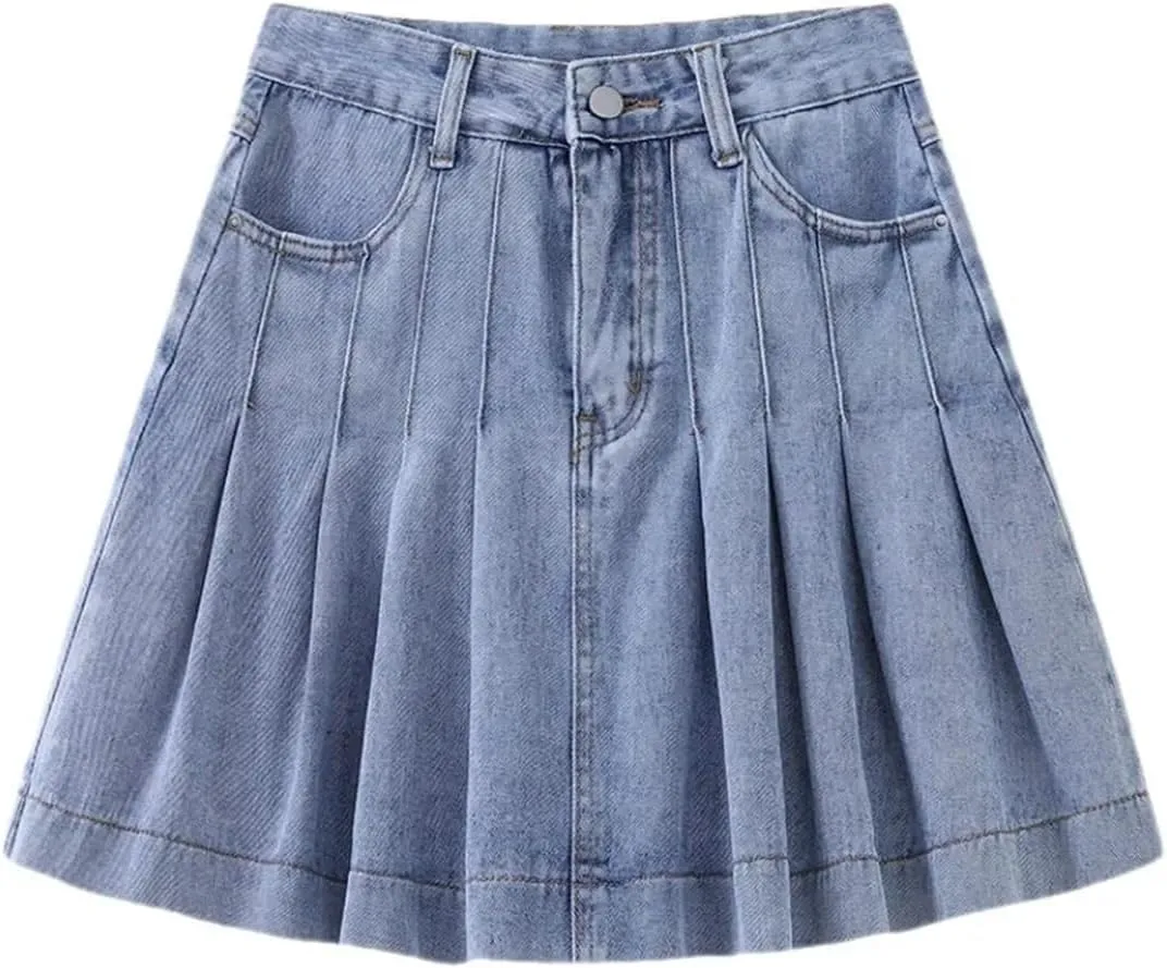 Women Plus Size Short Denim Skirt High-Waisted Plus Size Umbrella Cake Mid-Skirt Water-Washable