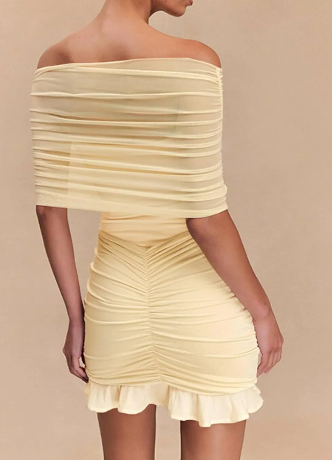 Women Sexy Strapless Off Shoulder Mesh Tube Mini Dress Sleeveless Ruffle Backless Bodycon Short Dresses Club Night Out