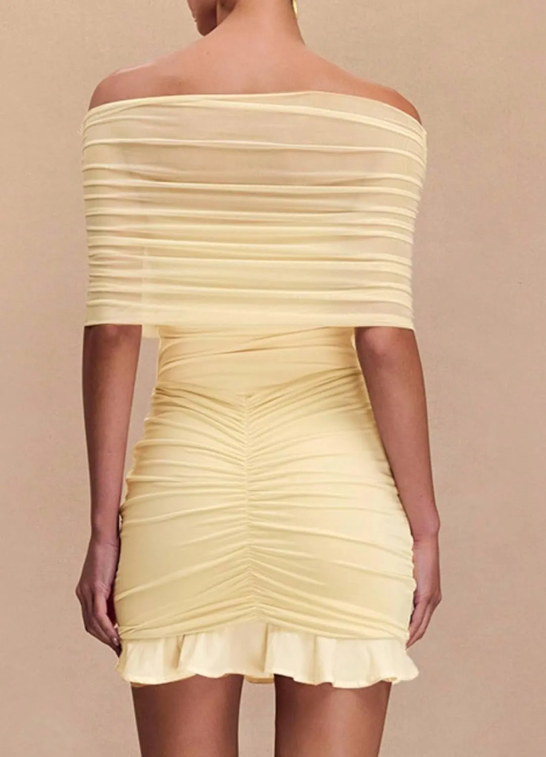 Women Sexy Strapless Off Shoulder Mesh Tube Mini Dress Sleeveless Ruffle Backless Bodycon Short Dresses Club Night Out