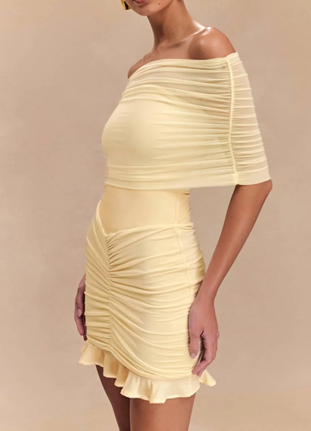 Women Sexy Strapless Off Shoulder Mesh Tube Mini Dress Sleeveless Ruffle Backless Bodycon Short Dresses Club Night Out