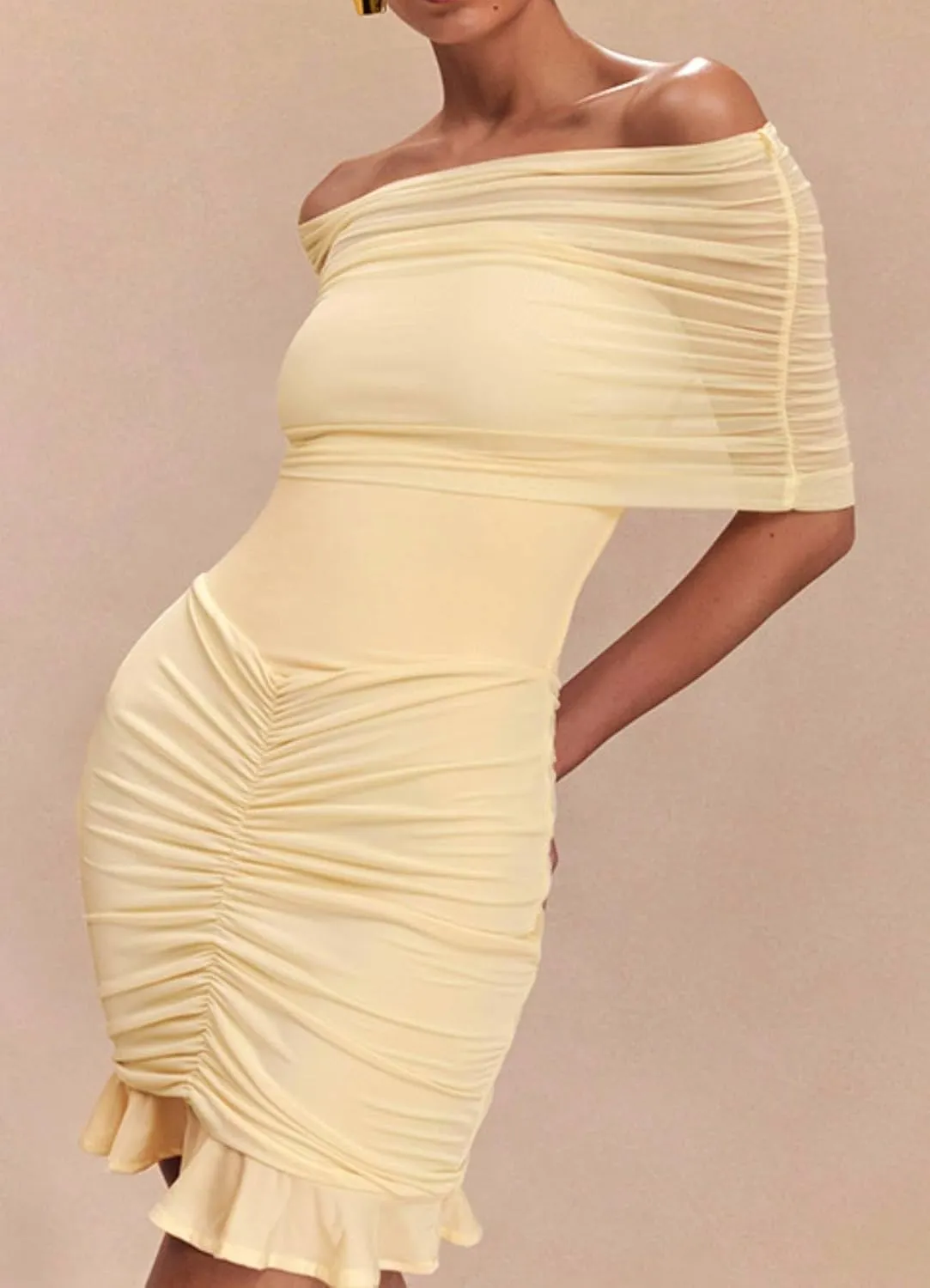 Women Sexy Strapless Off Shoulder Mesh Tube Mini Dress Sleeveless Ruffle Backless Bodycon Short Dresses Club Night Out