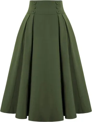 Women Solid Casual Elastic MIdi Skirts Vintage High Waist Pleated Skirt Fashion Loose Fit Soft Vacation Skirts