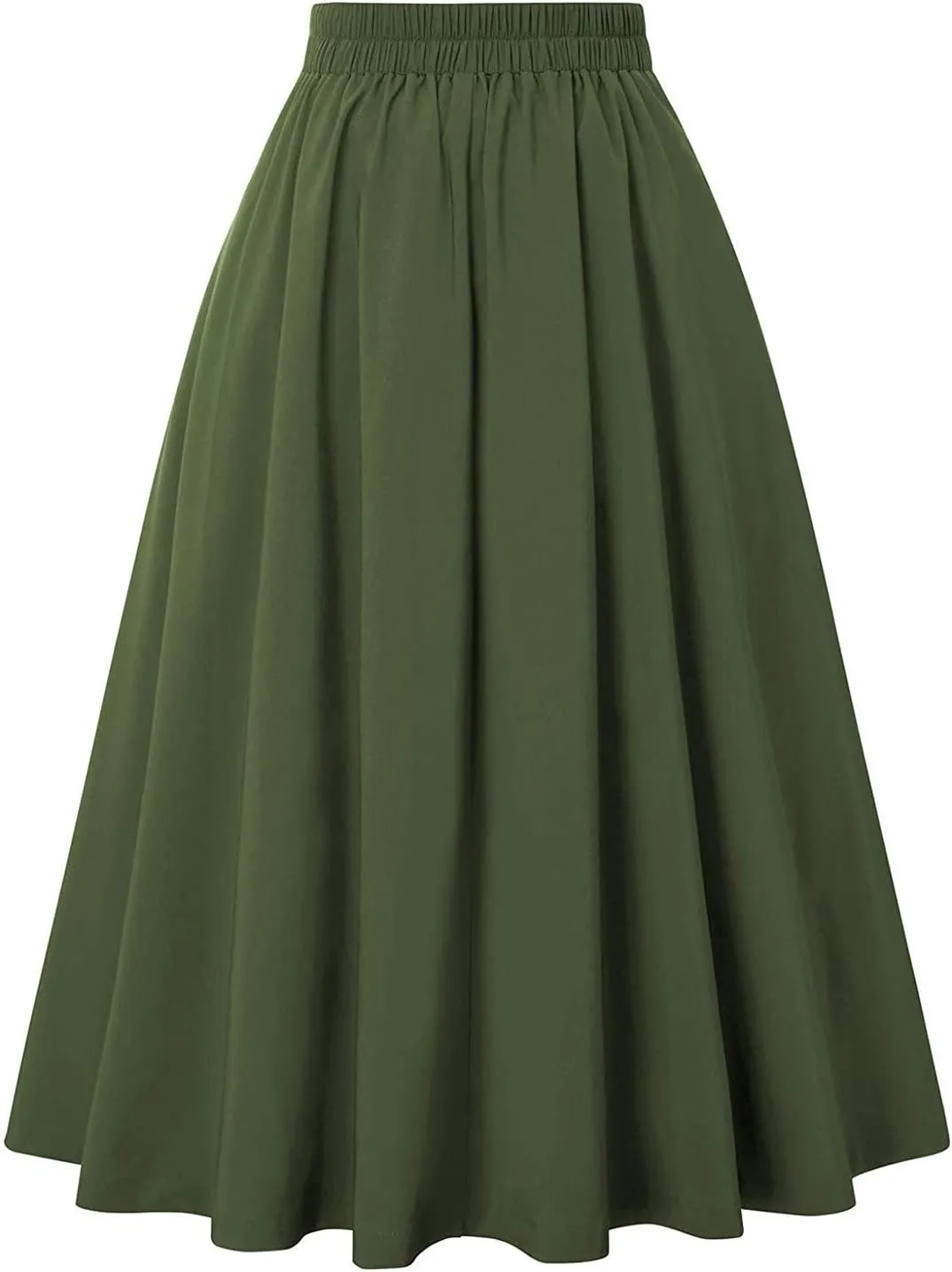 Women Solid Casual Elastic MIdi Skirts Vintage High Waist Pleated Skirt Fashion Loose Fit Soft Vacation Skirts
