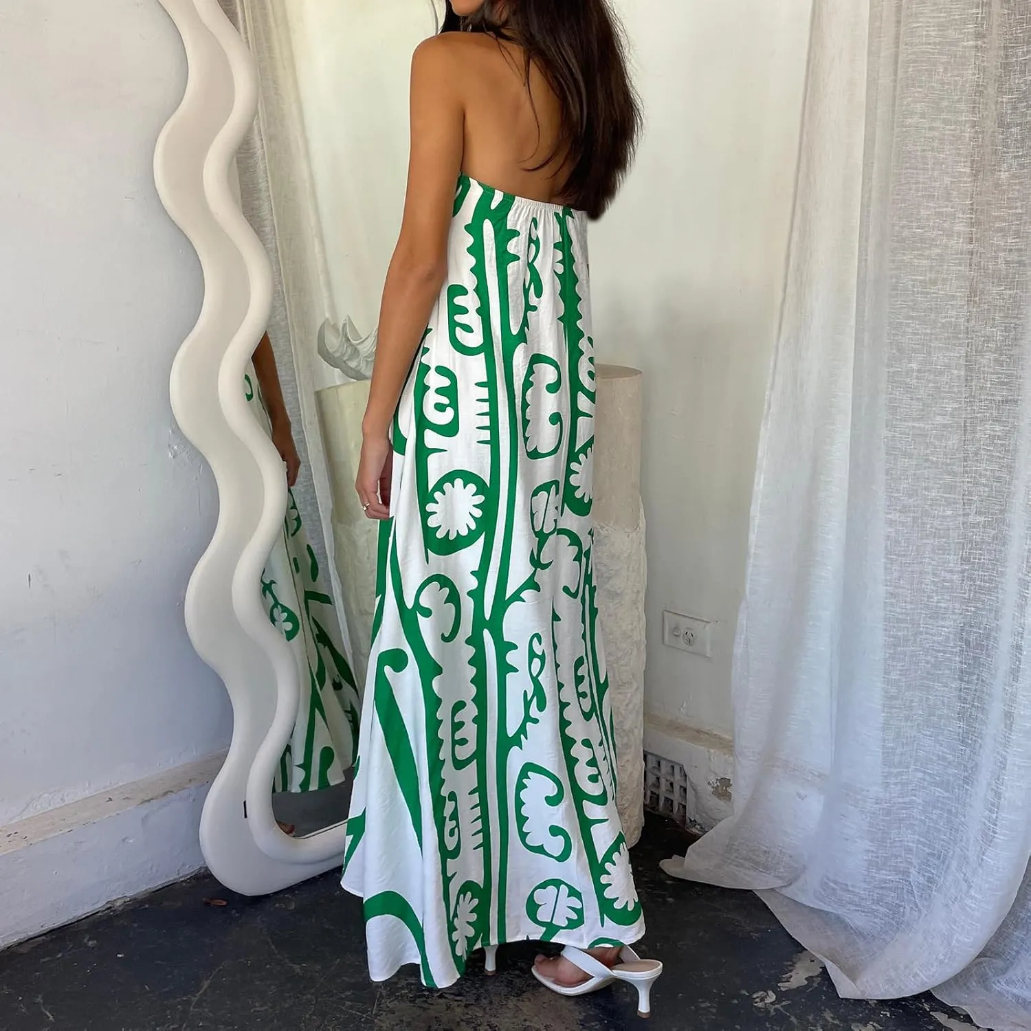 Women Strapless Maxi Dress Boho Floral Print Flowy Long Tube Dress Off Shoulder Loose Beach Sundress