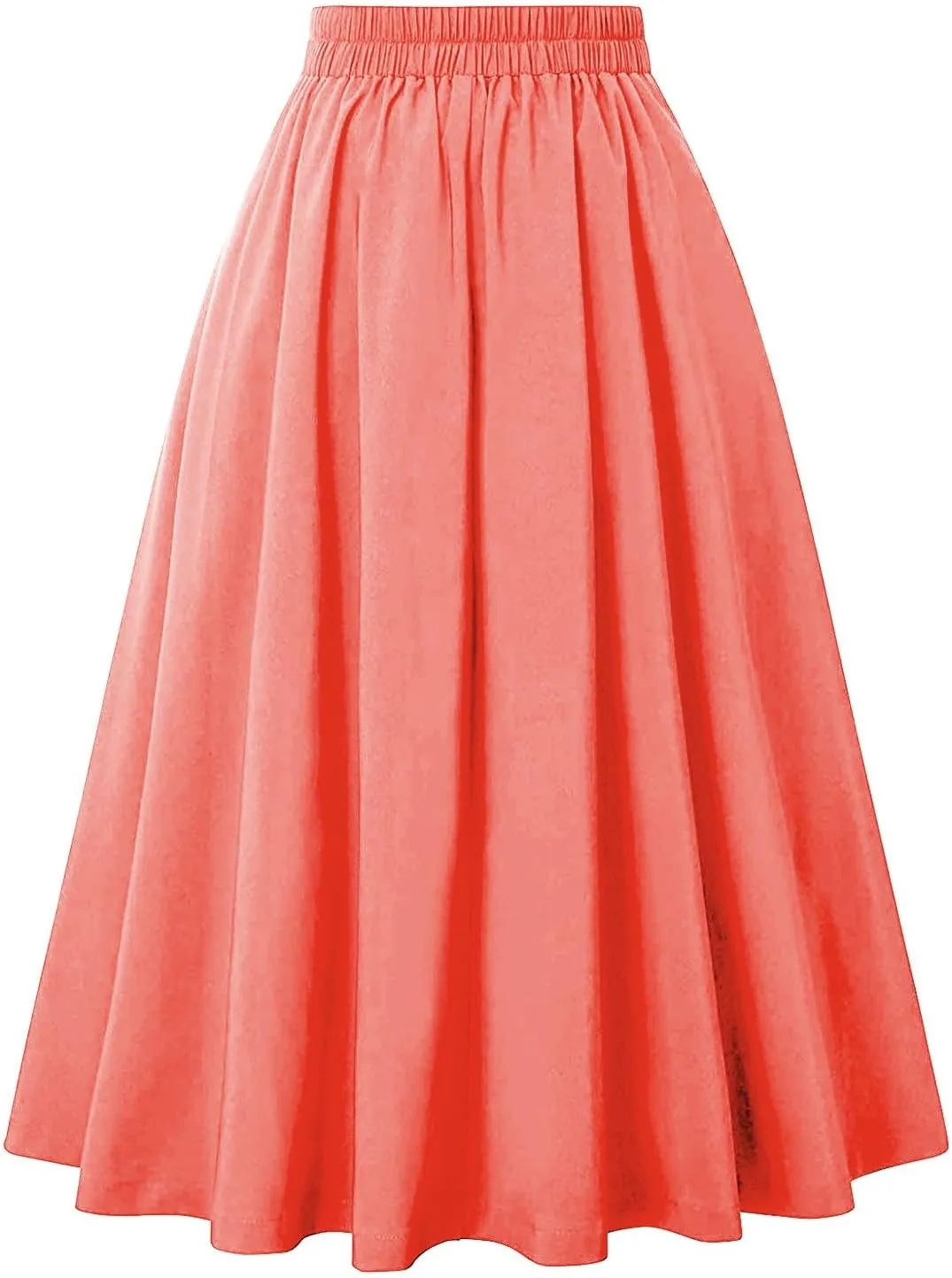 Women Vintage Skirt High Waist Pleated Button Skirts Midi A-Line Short Dress Fashion Casual Solid Swing Dresses