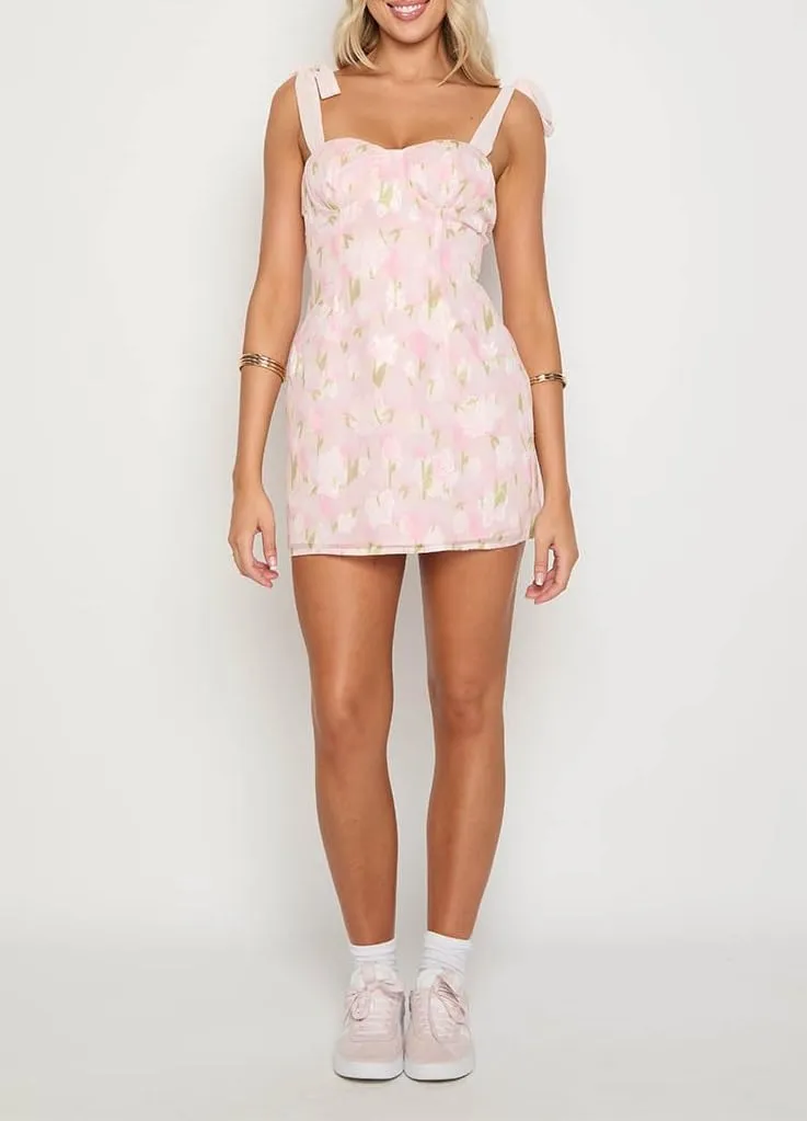 Women Y2k Tie Shoulder Mini Dress Sleeveless Flowy Babydoll Dress Boho Floral Aline Short Sundress