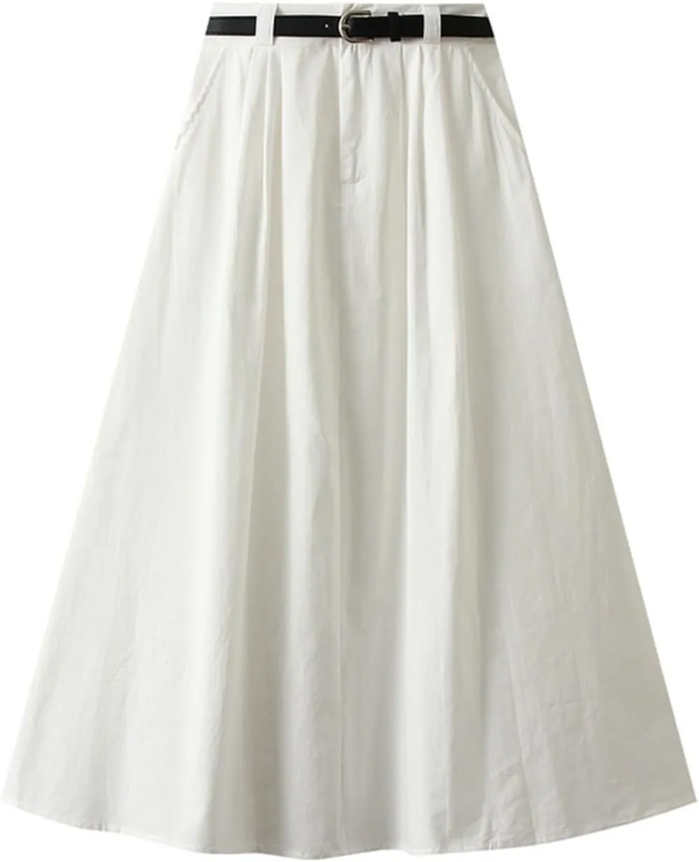 Women's A Line Flared Midi Skirt High Waisted Comfy Pleated Fashion 2025 Casual Skirt Slim Fit Lounge Cargo Skirt