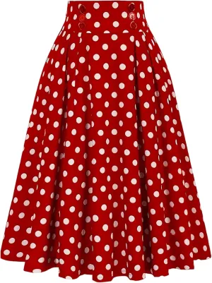 Womens A Line High Waisted Midi Skirts Button Down Fall Vintage Pleated Casual Flowy Button Down Swing Long Skirt