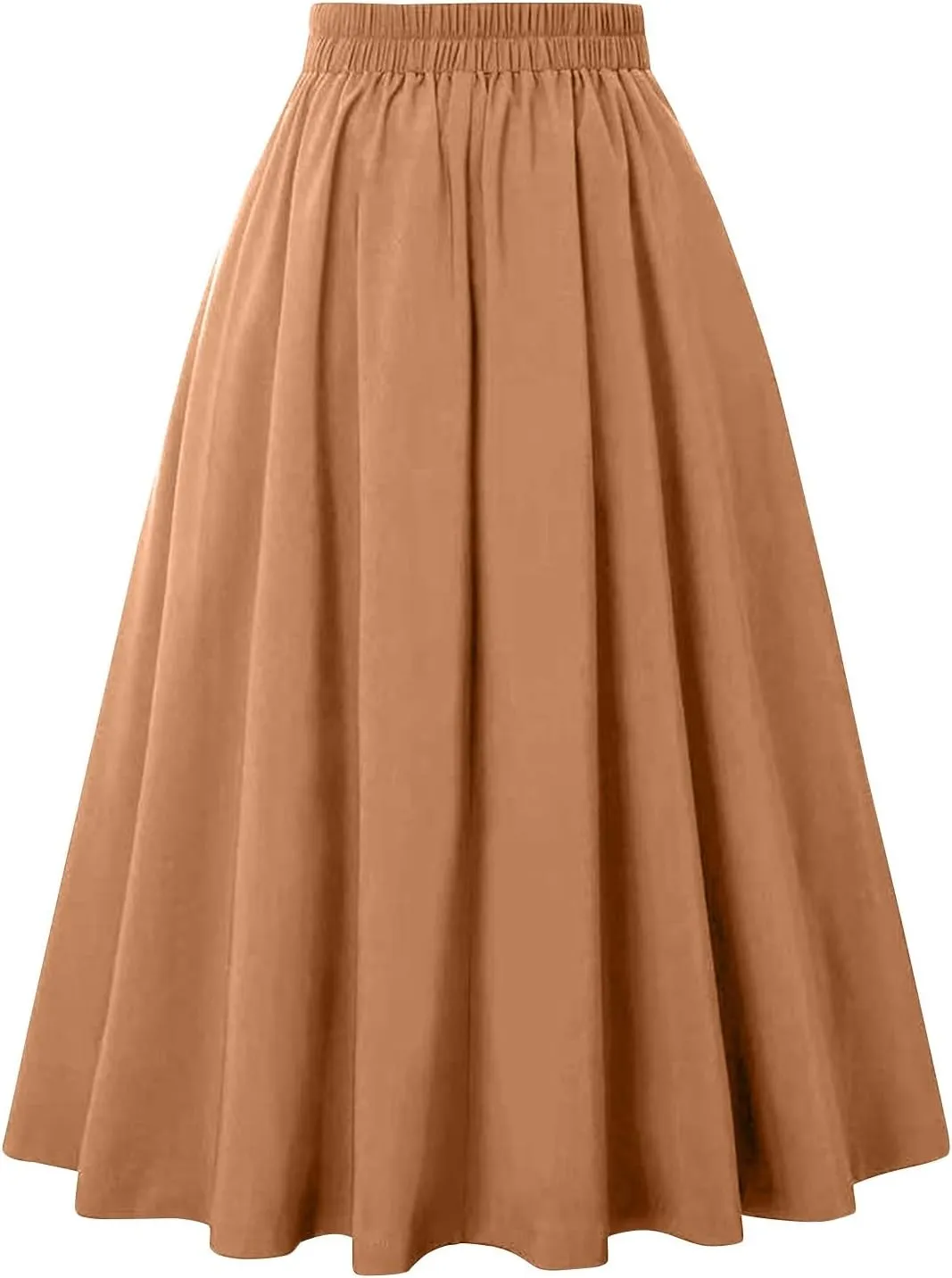 Womens A Line High Waisted Midi Skirts Button Down Fall Vintage Pleated Casual Flowy Button Down Swing Long Skirt