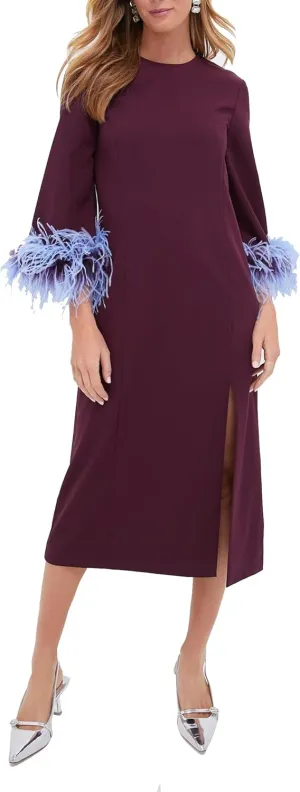 Womens Feather Dress Crewneck Casual Mini Long Dress 3/4 Sleeves Elegant Cocktail Dress
