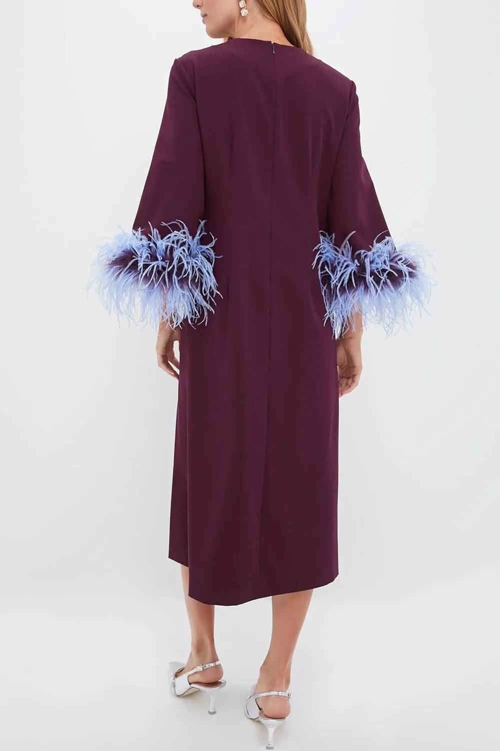 Womens Feather Dress Crewneck Casual Mini Long Dress 3/4 Sleeves Elegant Cocktail Dress