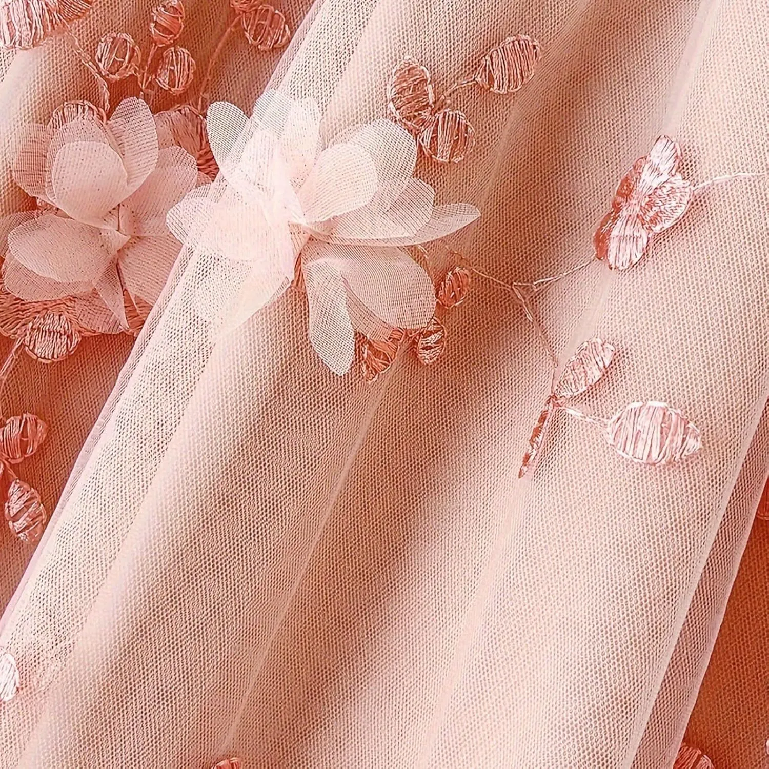 Women's Floral Embroidered Mesh A-Line Midi Skirt 3D Posy Flowy Swing A-Line Pleated Tulle Layered Fairy Skirts