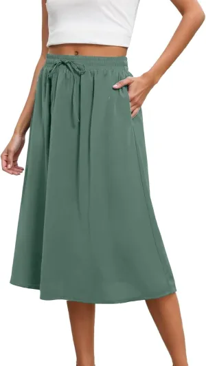 Womens High Waisted Skirts Drawstring Lightweight Casual Baggy Skirt Comfortable Elastic Waisted Skorts with Pockets