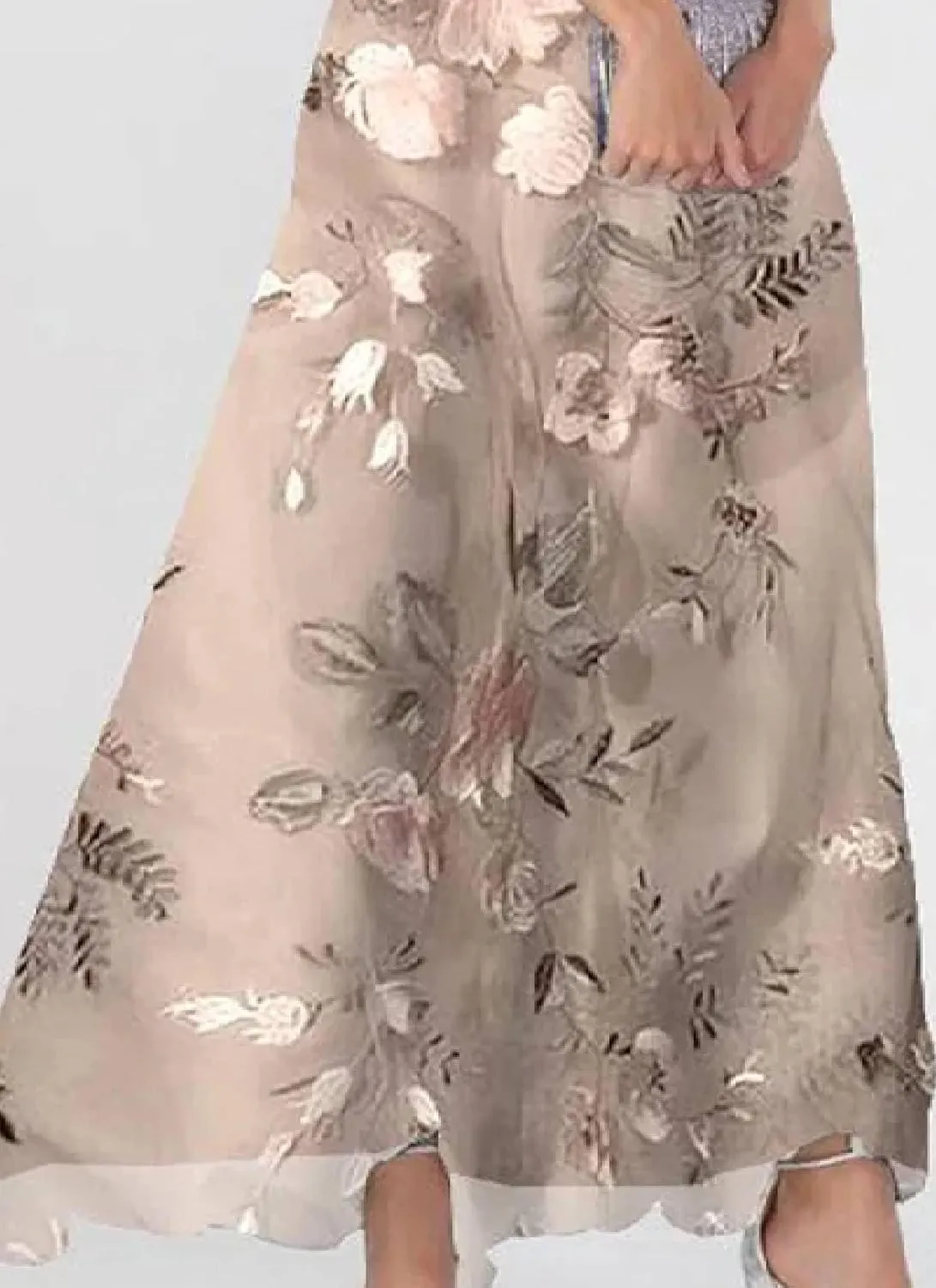 Women's Maxi Dress Champagne Floral Print Short Sleeve V-Neck Elegant Flowy 2025 Spring Summer Cocktail Party Dress