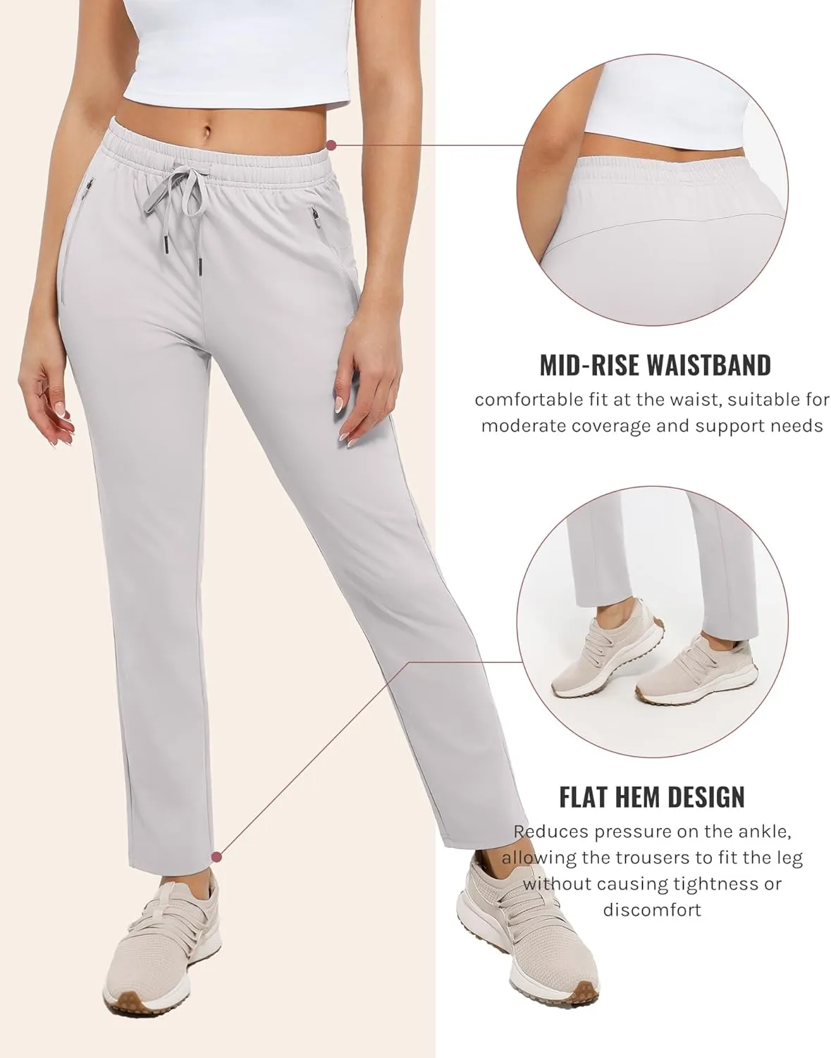 Women's Pants with Deep Pockets, 7/8 Stretch Ankle Sweatpants for Golf, Athletic, Lounge, Travel, Work