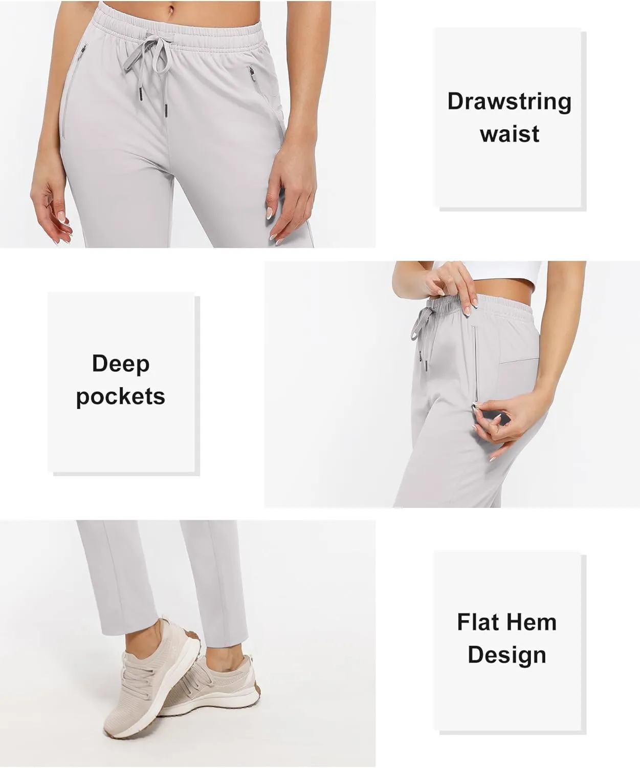Women's Pants with Deep Pockets, 7/8 Stretch Ankle Sweatpants for Golf, Athletic, Lounge, Travel, Work