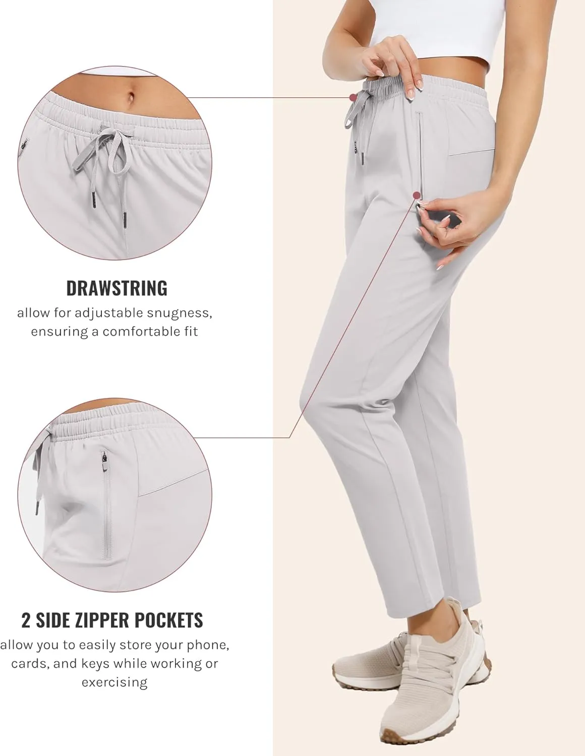 Women's Pants with Deep Pockets, 7/8 Stretch Ankle Sweatpants for Golf, Athletic, Lounge, Travel, Work