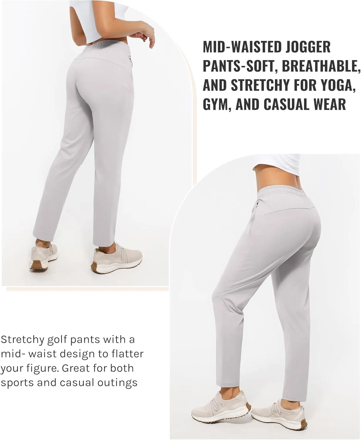 Women's Pants with Deep Pockets, 7/8 Stretch Ankle Sweatpants for Golf, Athletic, Lounge, Travel, Work
