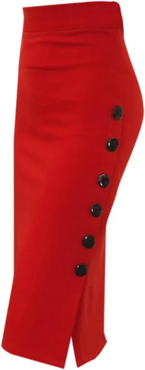 Womens Pencil Skirt Ladies High Waisted Button Slim fit skirts for women trendy Button Split Office Skirt Multiple Size